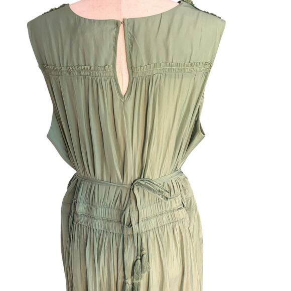 Tahari V-Neck Sleeveless Drawstring Waist Green Midi Dress Plus Size 1X NEW - Picture 6 of 10